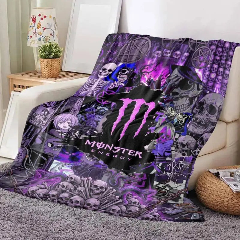 Gothic Skull  Flannel Blanket | Dark Purple Pentagram Graphic | Soft Warm Cozy Throw | Perfect for Bedroom & Halloween Decor | Gift for Alt Style Lovers