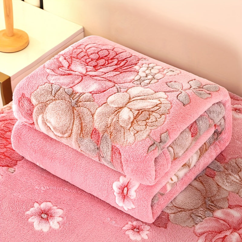 A Romantic, Comfortable, And Beautiful Snowflake Fleece Blanket with Peony Pattern That Is Beautiful And Timeless, Suitable for All Seasons
