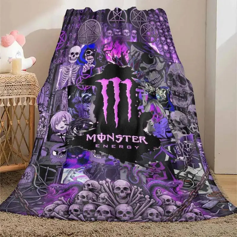 Gothic Skull  Flannel Blanket | Dark Purple Pentagram Graphic | Soft Warm Cozy Throw | Perfect for Bedroom & Halloween Decor | Gift for Alt Style Lovers