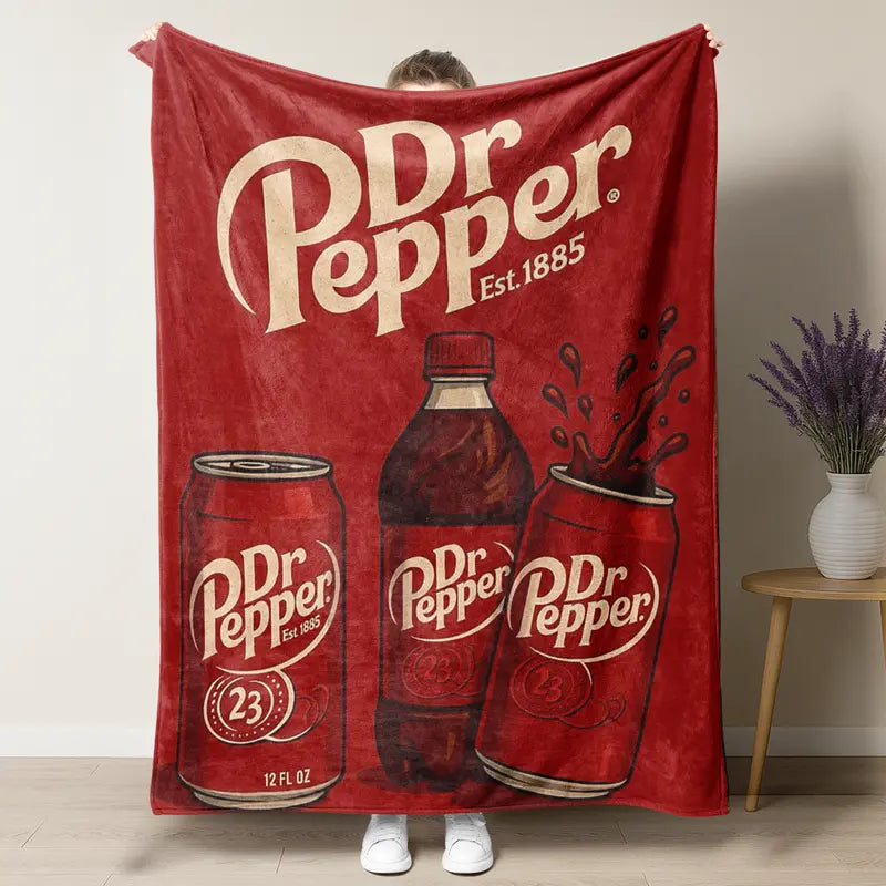 Vintage Three cans Dr Pepper Flannel Throw Blanket cozy soft fluffy lightweight slogan print soft fleece blanket flannel throw personalized flannel gift