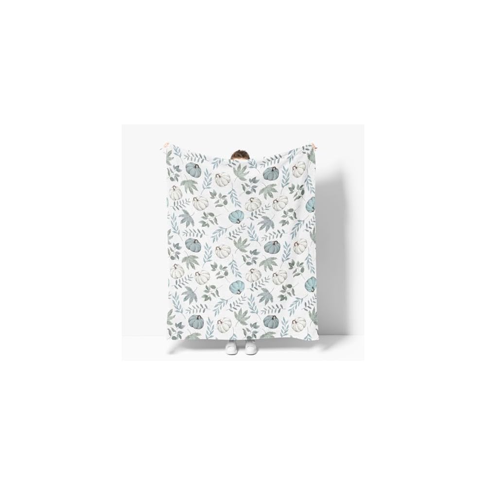 Fall White Pumpkin Orange Leaves Flannel Throw Blanket 60x80