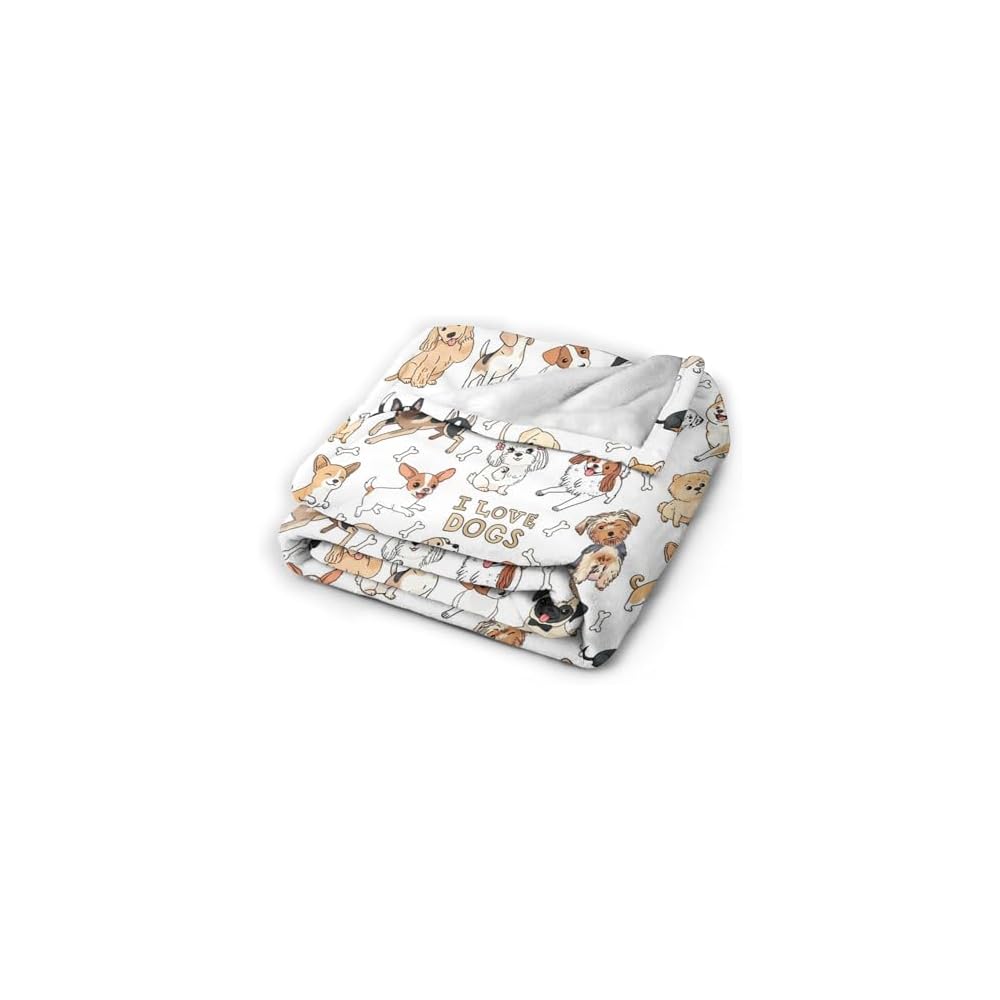 Throw Blanket, Soft Flannel Throw Blanket for Couch, Bed, Travel, Living Room & Home Decor, Cozy Lightweight Warm Fluffy Fuzzy Blankets for Adults Women Girls (50×40 Inch, I Love Dogs)