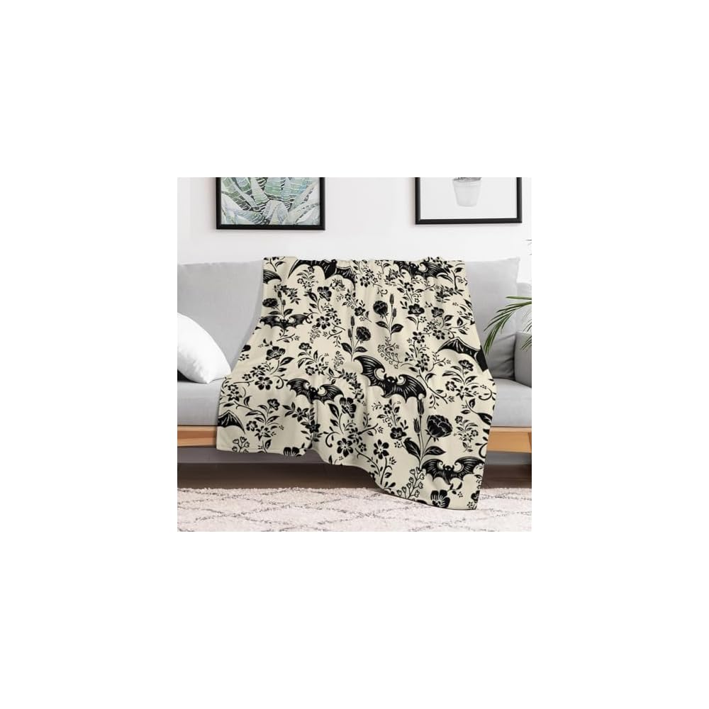 Bat Flower Fleece Throw Blanket for Couch Adults Teens 40" X 50"