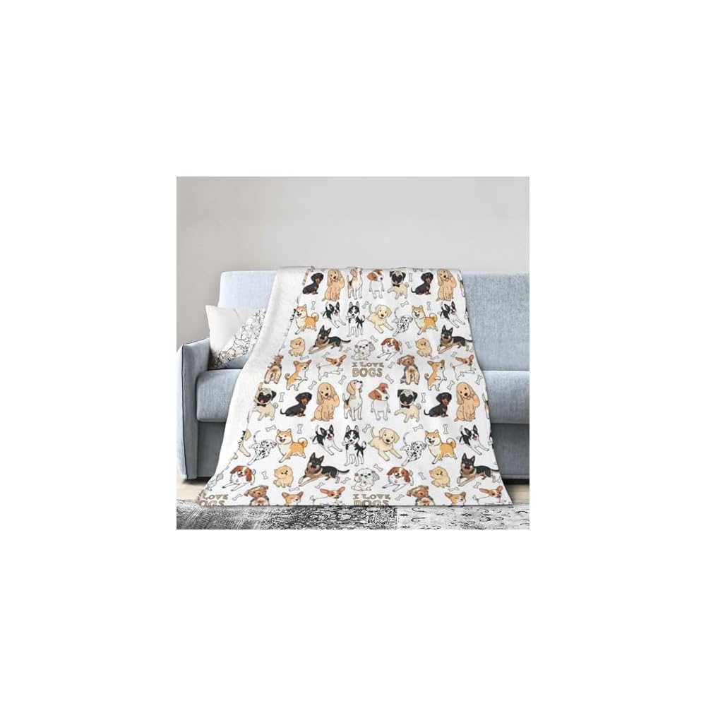 Throw Blanket, Soft Flannel Throw Blanket for Couch, Bed, Travel, Living Room & Home Decor, Cozy Lightweight Warm Fluffy Fuzzy Blankets for Adults Women Girls (50×40 Inch, I Love Dogs)