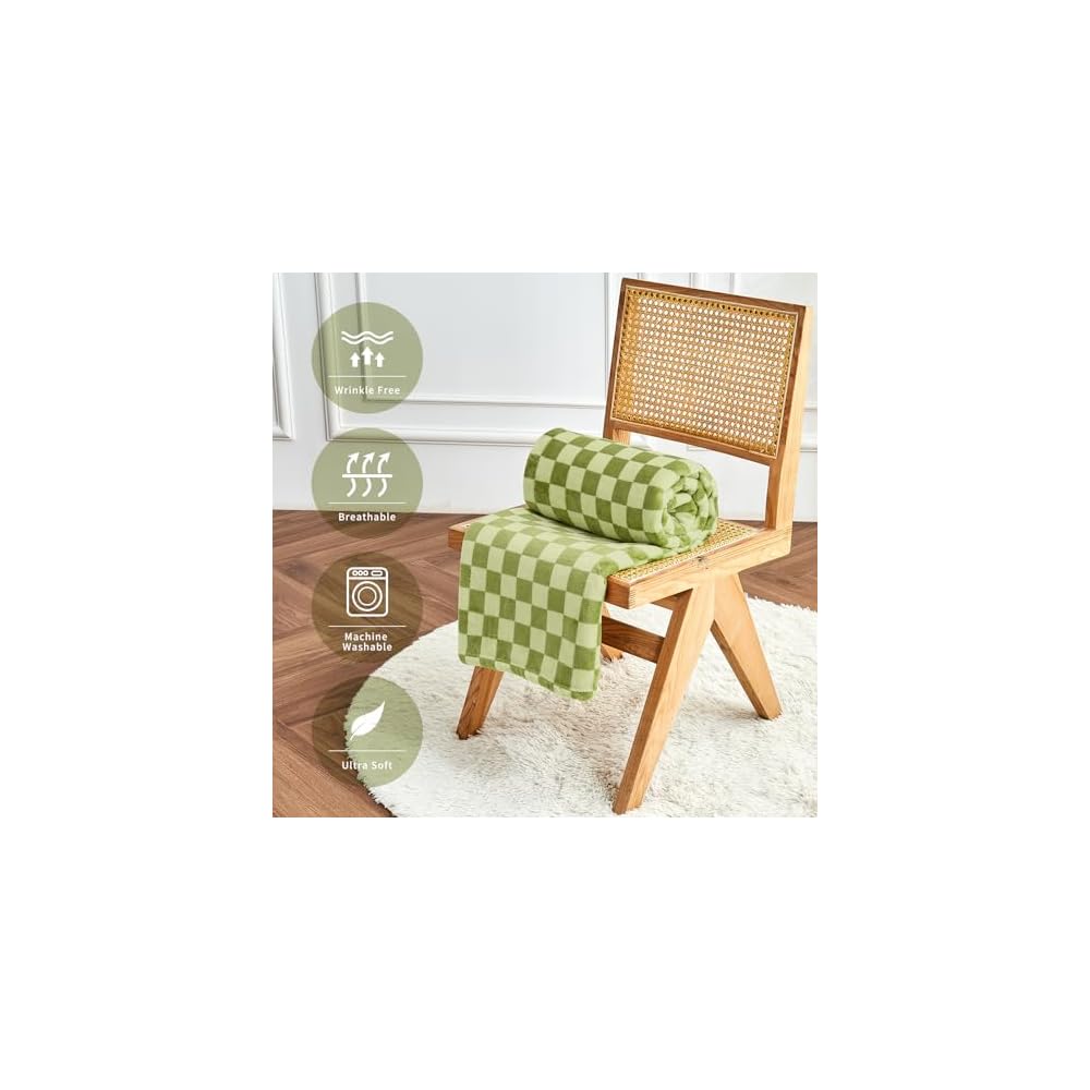 Checkered Flannel Fleece Throw Blanket Soft Cozy Checkerboard Grid Print Chessboard Gingham Pattern Blankets for Bed Couch Sofa, 50"x60", Sage Green