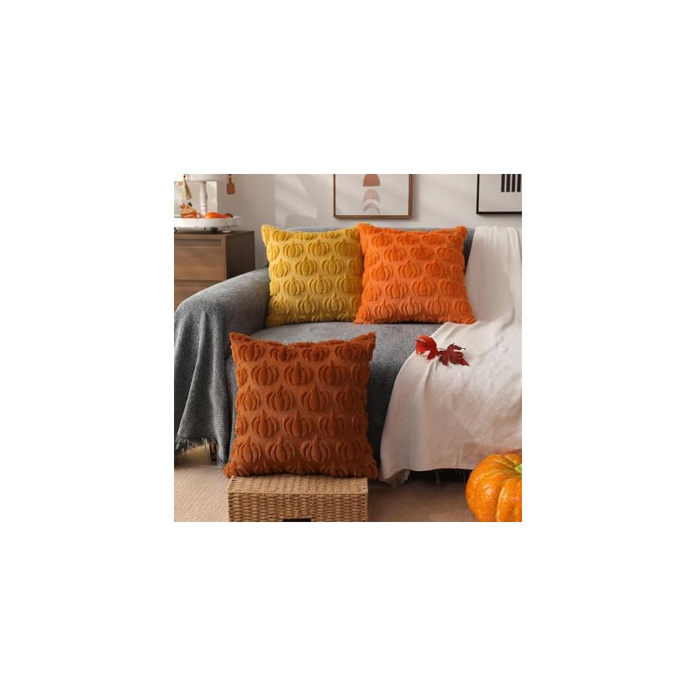 Fall Pillow Covers 18x18 2Pcs Rust Pumpkin Fall Decorations for Home