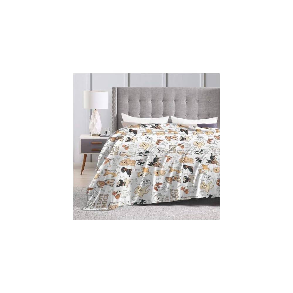 Throw Blanket, Soft Flannel Throw Blanket for Couch, Bed, Travel, Living Room & Home Decor, Cozy Lightweight Warm Fluffy Fuzzy Blankets for Adults Women Girls (50×40 Inch, I Love Dogs)