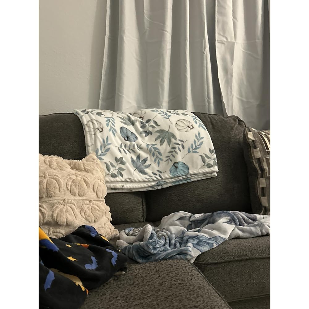 Fall White Pumpkin Orange Leaves Flannel Throw Blanket 60x80