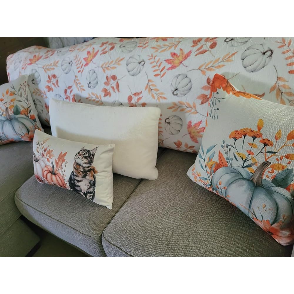 Fall White Pumpkin Orange Leaves Flannel Throw Blanket 60x80