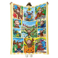 Curious George Multi-Scene Adventure Flannel Blanket Ultra Soft Cozy Plush Throw Blanket for Kids and Adults Comic-Themed Design for Bed Sofa Couch Bedroom Dorm Travel Home Decor Birthday Gift Fun Cartoon Blanket