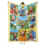 Curious George Multi-Scene Adventure Flannel Blanket Ultra Soft Cozy Plush Throw Blanket for Kids and Adults Comic-Themed Design for Bed Sofa Couch Bedroom Dorm Travel Home Decor Birthday Gift Fun Cartoon Blanket