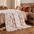 Fall White Pumpkin Orange Leaves Flannel Throw Blanket 60x80
