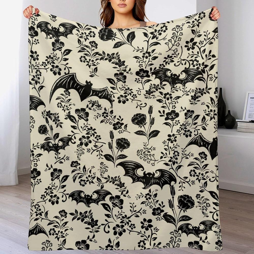 Bat Flower Fleece Throw Blanket for Couch Adults Teens 40" X 50"
