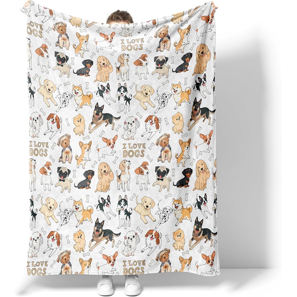 Throw Blanket, Soft Flannel Throw Blanket for Couch, Bed, Travel, Living Room & Home Decor, Cozy Lightweight Warm Fluffy Fuzzy Blankets for Adults Women Girls (50×40 Inch, I Love Dogs)