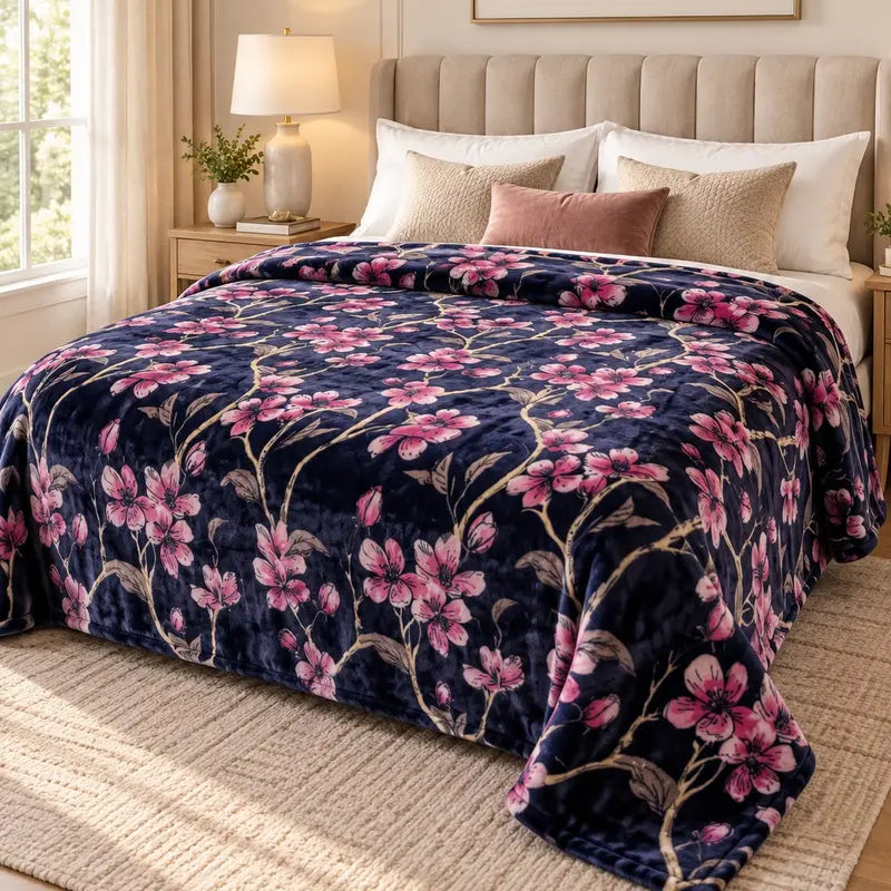 Ultra-Soft cherry blossom   King-Size Flannel Throw, Cozy Bedding Linen for Home Use